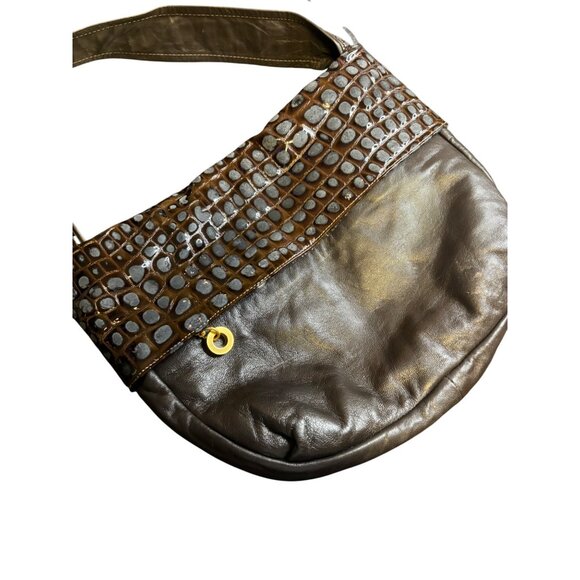 Paul Joseph Genuine Leather Handbag Crossbody Crocodile Embossed Texture Brown - Picture 2 of 10